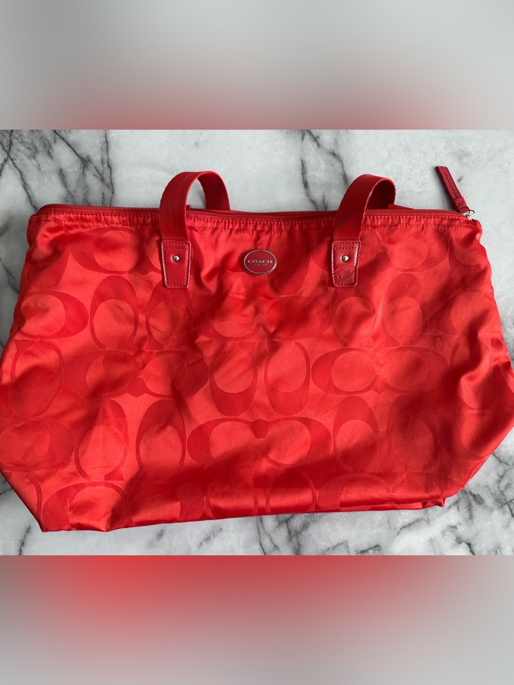 Coach Red Signature Jacquard Tote